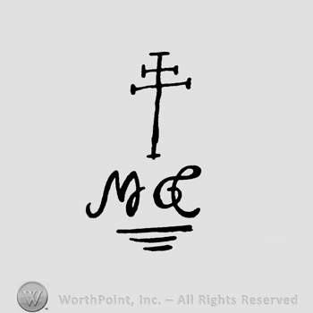 Shape made from a cross and letters MJ.