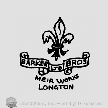 Fleur de lis symbol with a ribon below;Parker Ltd Bros inside;Meir Works Longton at the bottom