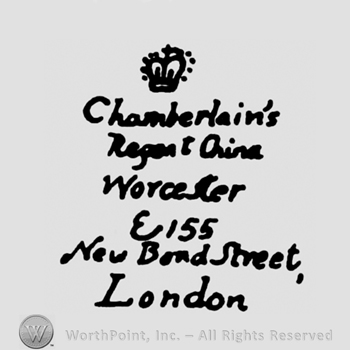 Crown on top;text below; Chamberlain's Regal China Worcester 155 New Bond Street London