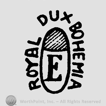 Acorn with letter E inside;Royal Dux Bohemia written outside.