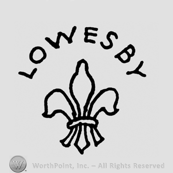 Fleur de lis symbol with word Lowesby on top.