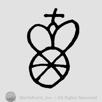 Crown with cross on top of a wheel.