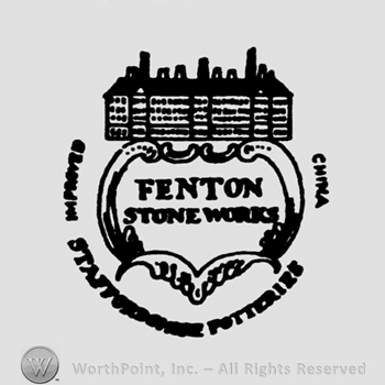 Castle on top;Fenton Stoneworks written in the center;Staffordshire Potteries outside.