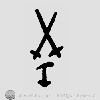 Two crossed swords and letter I below.
