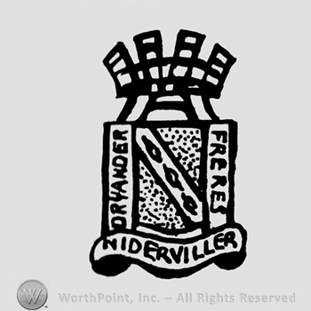 Shield with crown on top;Niderviller Dryander Freres written inside.