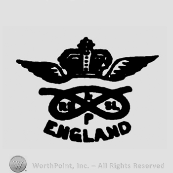 Crown with wings on top;rope with letters in the middle;word England below.