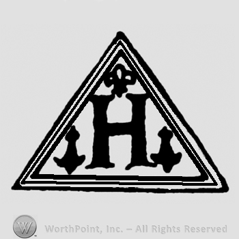 Triangle with letter H,two anchors and fleur de lis inside.