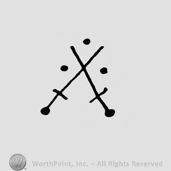 Two crossed swords and three dots.