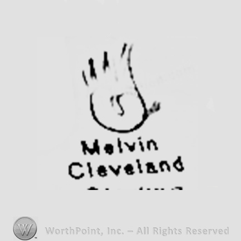Symbol made from an animal track and words Melvin Cleveland.