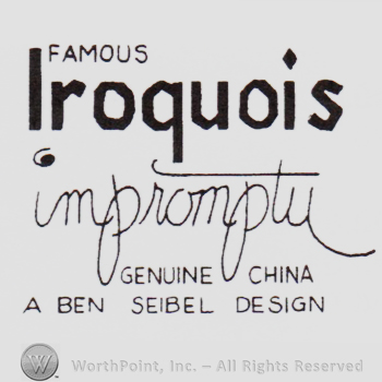 Text: Famous Iraquois impromptu Genuine China A Ben Seibel Design.