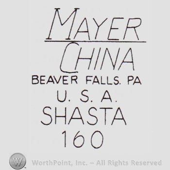 Text: Mayer China Beaver Falls Pa. USA Shasta 160.