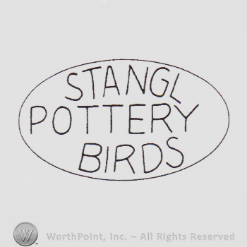 Text Stangl Pottery Birds written inside an oval..