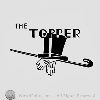 Word The Topper written above a top hat, cane and a pair of gloves.