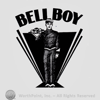 A bell boy serving food; word Bell Boy written above.