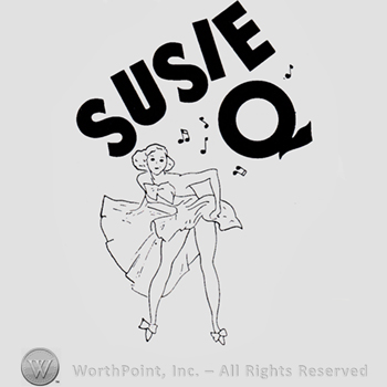 Susie q written above a singing lady with a dress.