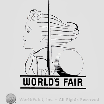 Lady with a scarf; words WORLD'S FAIR written bellow.
