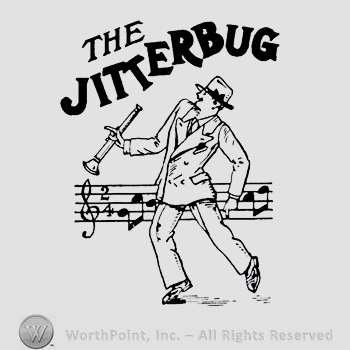 Word THE JITTERBURG written above a singing Gentleman.