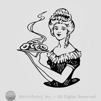 Maid serving doughnuts.