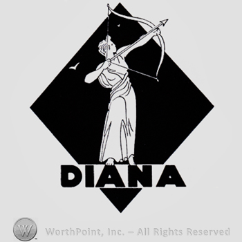 Goddess with bow and arrow over a diamond; word DIANA written bellow.