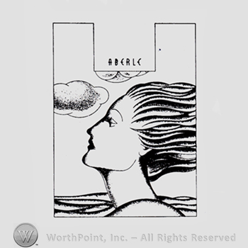Woman, water and clouds; word ABERLE written above.