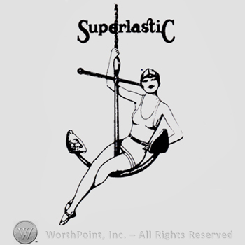 Woman swining on an anchor; word SUPERLASTIC written above.