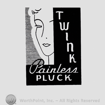 Woman's face and words TWINK PAINLESS PLUCK written next.