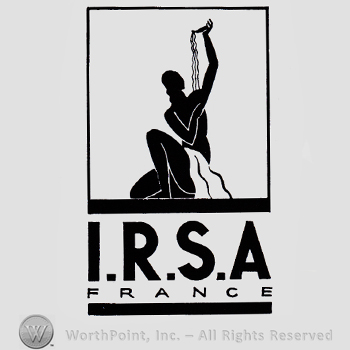 Bathing woman and initials IRSA and word FRANCE written bellow.