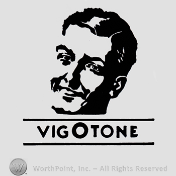 Smiling man and word VIGOTONE written bellow.
