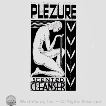 Naked woman; word PLEZURE written above and words SCENTED CLEANSER written bellow.