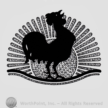 Singing rooster over a sun.