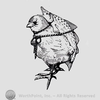 Chicken carrying a fish.