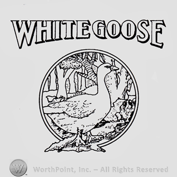 Goose over a picture with a forest; WHITE GOOSE written above.