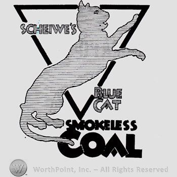 Cat and triangle; words SCHEIWE'S BLUE CAT SMOKELESS COAL written above and bellow.