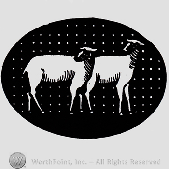Two sheeps inside a black oval.