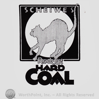 Cat inside a square; text: SCHEIWE'S REDCAT HARD COAL written above and bellow.