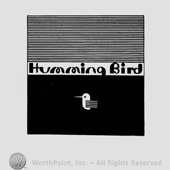 Square and word HUMMINGBIRD written in the middle; little bird on the bottom.