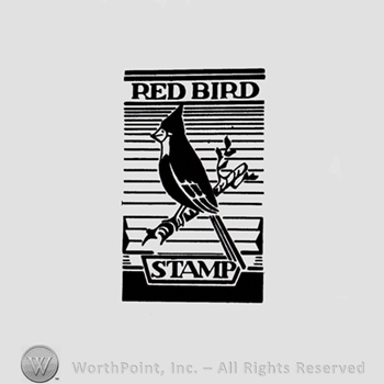 Bird on a branch; words REDBIRD STAMP written above and bellow.