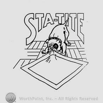 Dog playing with the carpet; word STA-TITE written above.