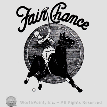 Horse with rider and words FAIR CHANCE written above.