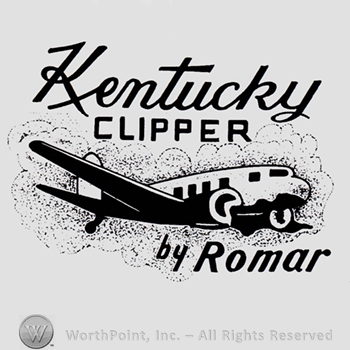Plane and text KENTUCKY CLIPPER BY ROMAR written above and bellow.