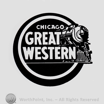 Text: CHICAGO GREAT WESTERN and an engine, all inside a black circle.