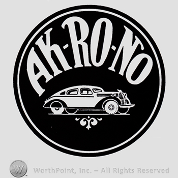 A car and word AK-RO-NO, all inside a black circle.