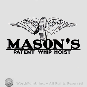 Winged wheel; words MANSON'S PATENT WHIP HOIST written bellow.