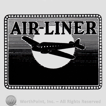 Plane, sun, and word AIR-LINER all inside a black rectangle.