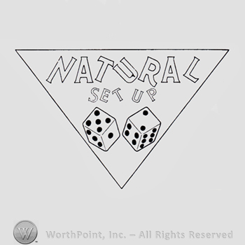 Words NATURAL SET UP and dices, all inside a triangle.
