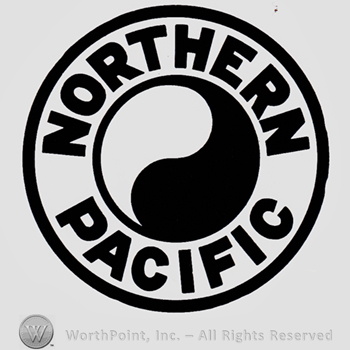 Yin and yang sign inside a circle; words NORTHERN PACIFIC written on the edge.