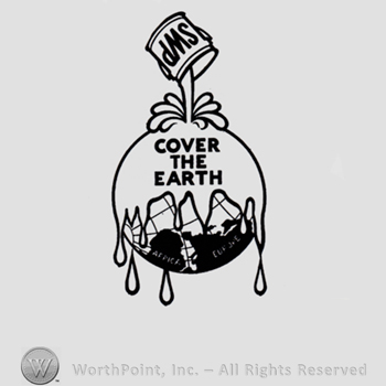 The earth with a can of paint above and words COVER THE EARTH written over.