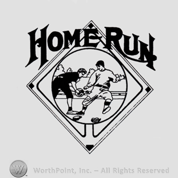 Two soccer players inside a circle, all inside a diamond; word HOME-RUN written above.