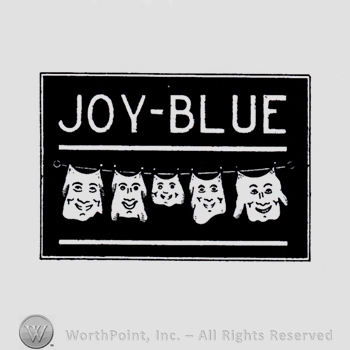 Five t-shirts drying and word JOY-BLUE written above.
