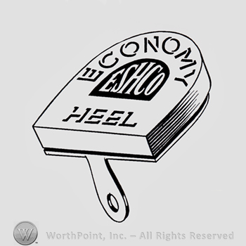Words ECONOMY ESCHCO HEEL written over a heel.